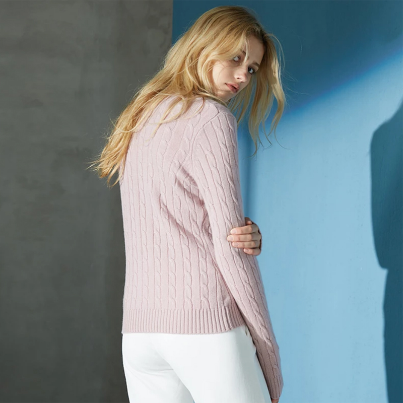 Pure Cashmere Sweater Pink Round Neck Lady Winter Sweater  